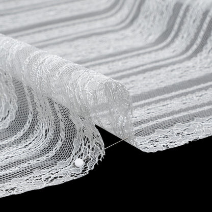 Re-Embroidered Nylon Lace - Bright White Floral Stripes