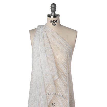 Re-Embroidered Nylon Lace - Bright White Floral Stripes