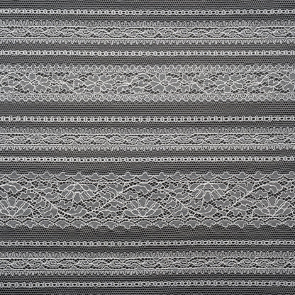 Re-Embroidered Nylon Lace - Bright White Floral Stripes