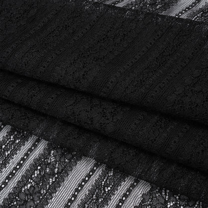 Re-Embroidered Nylon Lace - Black Floral Stripes