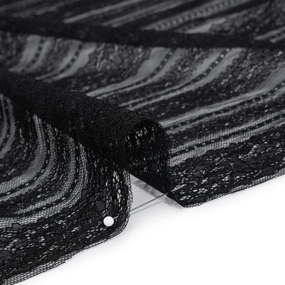 Re-Embroidered Nylon Lace - Black Floral Stripes