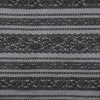 Re-Embroidered Nylon Lace - Black Floral Stripes