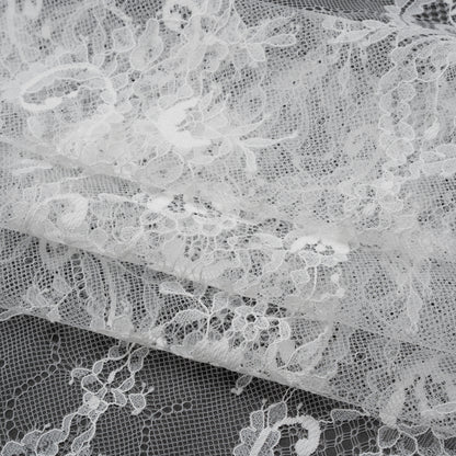 Nylon Re-Embroidered Lace - White Paisley Floral Swirl with Scalloped Borders