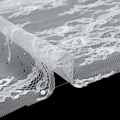 Nylon Re-Embroidered Lace - White Paisley Floral Swirl with Scalloped Borders