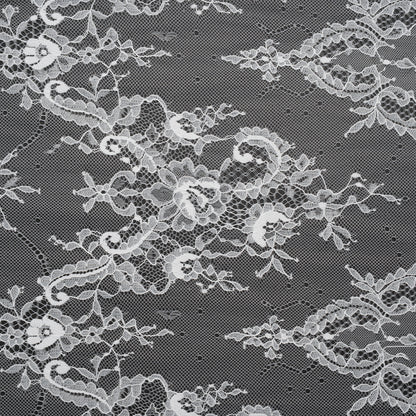 Nylon Re-Embroidered Lace - White Paisley Floral Swirl with Scalloped Borders