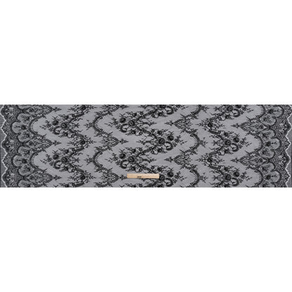 Nylon Re-Embroidered Lace - Black Paisley Floral Swirl with Scalloped Borders