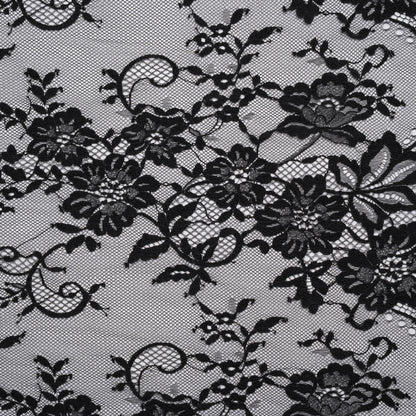 Nylon Re-Embroidered Lace - Black Floral Swirly Vines with Scalloped Borders