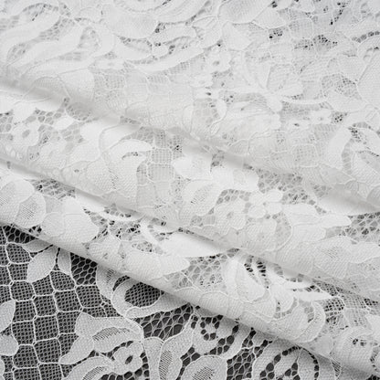Nylon Re-Embroidered Lace - White Floral Damask with Scalloped Borders