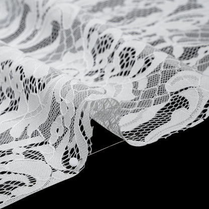 Nylon Re-Embroidered Lace - White Floral Damask with Scalloped Borders