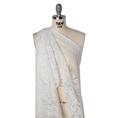 Nylon Re-Embroidered Lace - White Floral Damask with Scalloped Borders