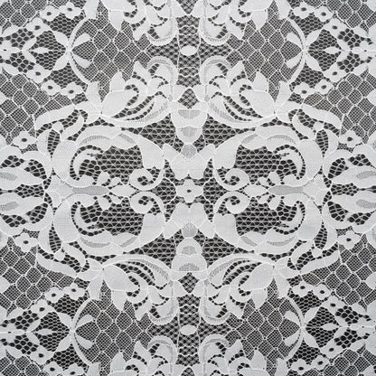 Nylon Re-Embroidered Lace - White Floral Damask with Scalloped Borders