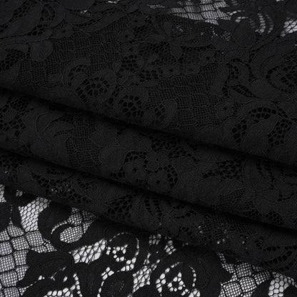 Nylon Re-Embroidered Lace - Black Floral Damask with Scalloped Borders