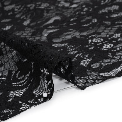 Nylon Re-Embroidered Lace - Black Floral Damask with Scalloped Borders