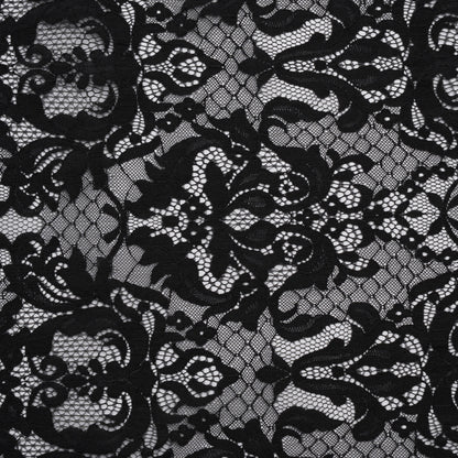 Nylon Re-Embroidered Lace - Black Floral Damask with Scalloped Borders