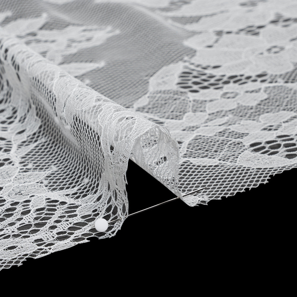 Chantilly Lace with Finished Scalloped Edges - White Fancy Florals Detail