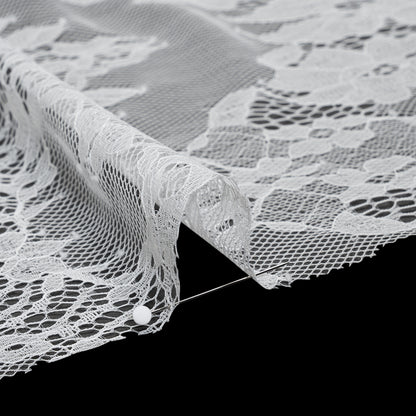 Chantilly Lace with Finished Scalloped Edges - White Fancy Florals Detail