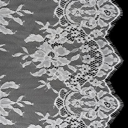 Chantilly Lace with Finished Scalloped Edges - White Fancy Florals