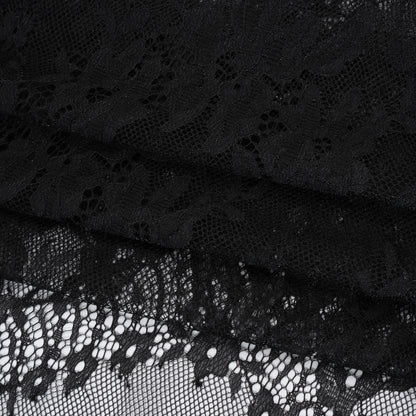 Chantilly Lace with Finished Scalloped Edges - Black Fancy Florals Folded