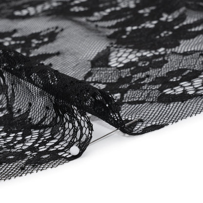 Chantilly Lace with Finished Scalloped Edges - Black Fancy Florals Detail