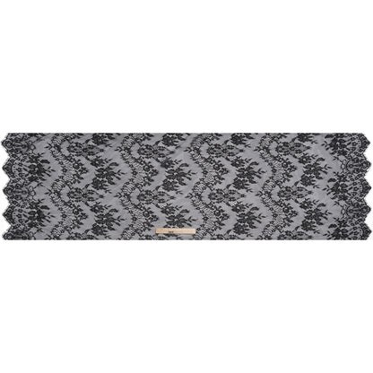 Chantilly Lace with Finished Scalloped Edges - Black Fancy Florals - Full