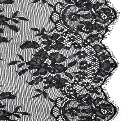 Chantilly Lace with Finished Scalloped Edges - Black Fancy Florals