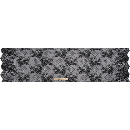Luminous Re-Embroidered Lace with Finished Scalloped Edges - Black Floral and Diamond Lattices - Full