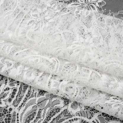 Luminous Re-Embroidered Lace - Off White Floral and Paisley with Scalloped Border Folded