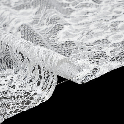 Luminous Re-Embroidered Lace - Off White Floral and Paisley with Scalloped Border Detail