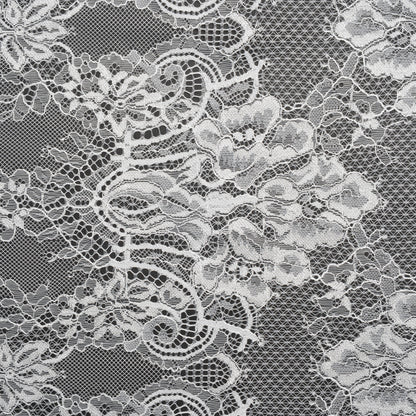Luminous Re-Embroidered Lace - Off White Floral and Paisley with Scalloped Border