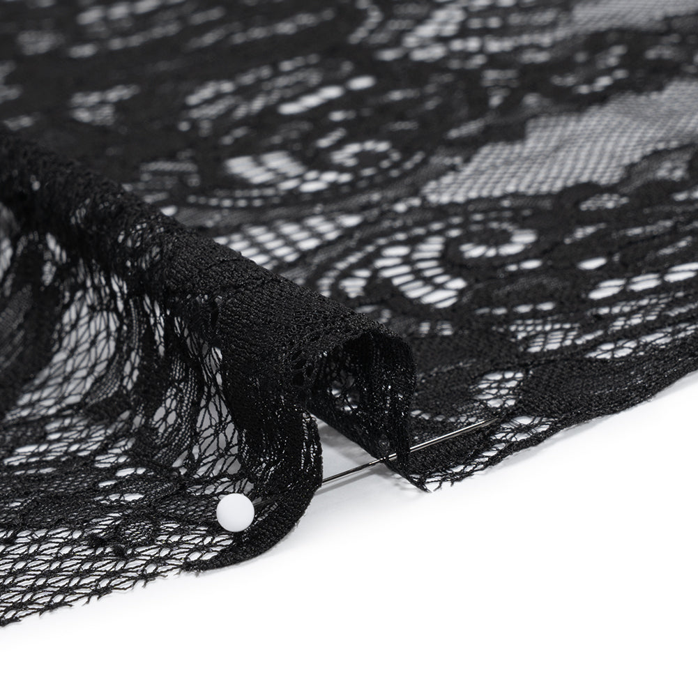 Luminous Re-Embroidered Lace - Black Floral and Paisley with Scalloped Border Detail