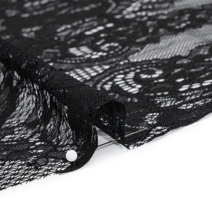 Luminous Re-Embroidered Lace - Black Floral and Paisley with Scalloped Border Detail