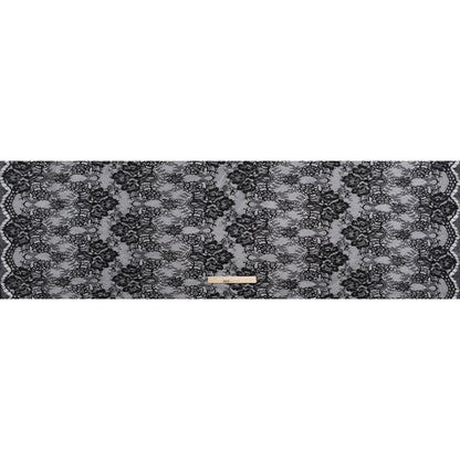Luminous Re-Embroidered Lace - Black Floral and Paisley with Scalloped Border - Full
