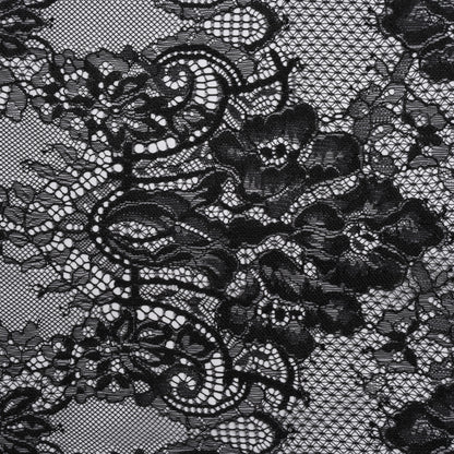 Luminous Re-Embroidered Lace - Black Floral and Paisley with Scalloped Border