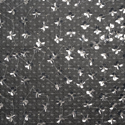 Beaded and Sequined Lace Netting - Clear, Silver and White Floral Gradients