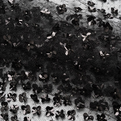 Beaded and Sequined Lace Netting - Silver and Black Floral Gradients Folded