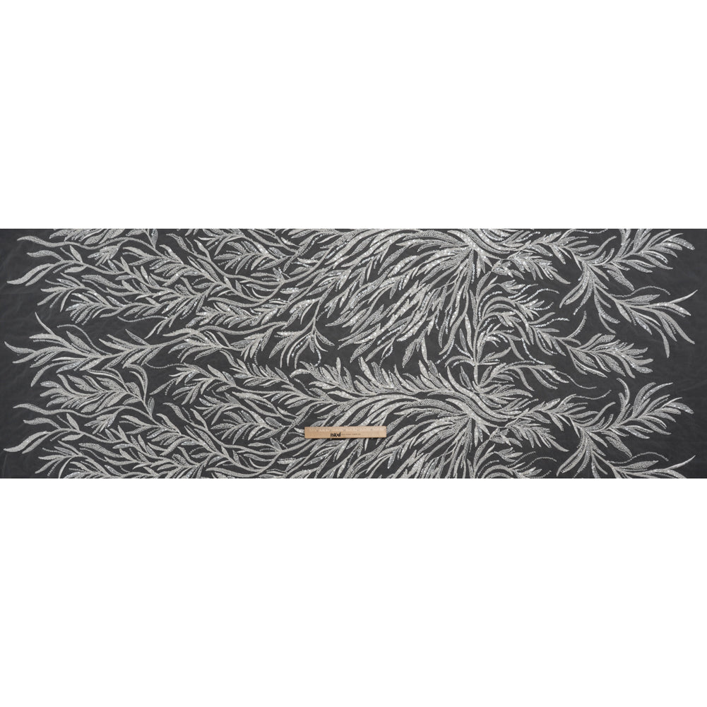 Embroidered and Beaded Lace Tulle with Sequins - Off White Reef Plants - Full