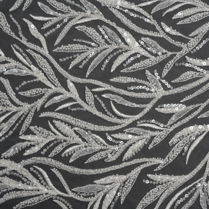 Embroidered and Beaded Lace Tulle with Sequins - Off White Reef Plants