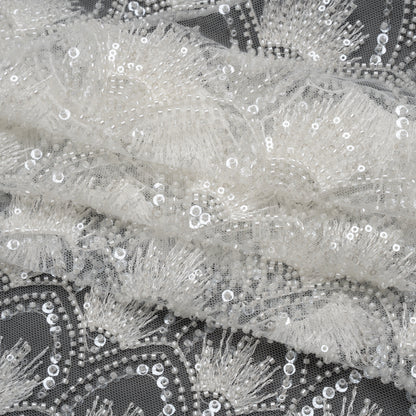 Embroidered and Beaded Lace Tulle with Sequins - Off White Gradient Size Scales Folded