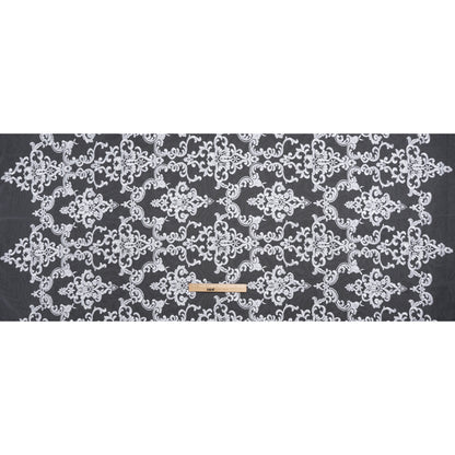 Embroidered Lace Tulle - Bright White Floral Damask - Full