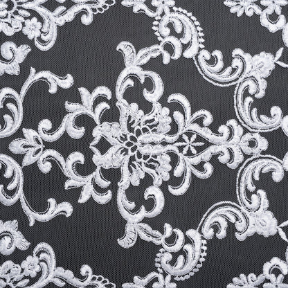 Embroidered Lace Tulle - Bright White Floral Damask