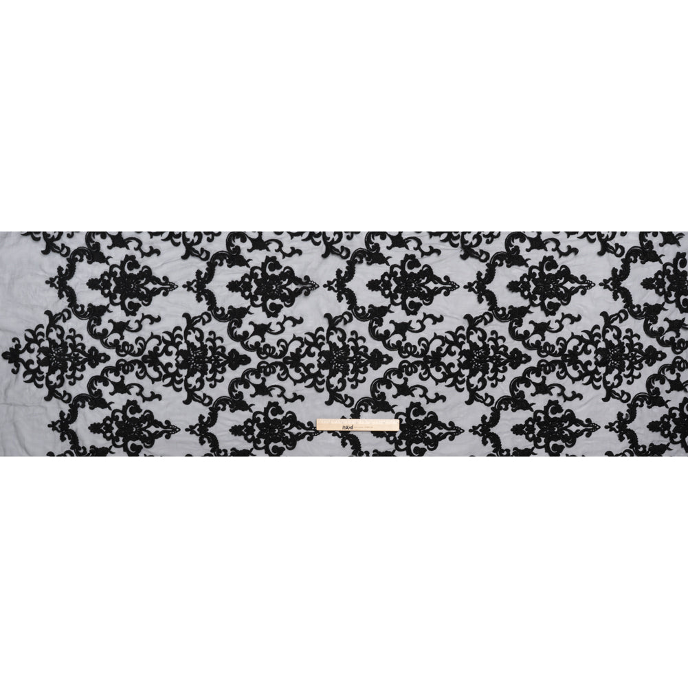 Embroidered Lace Tulle - Black Floral Damask - Full