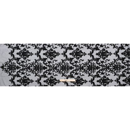 Embroidered Lace Tulle - Black Floral Damask - Full