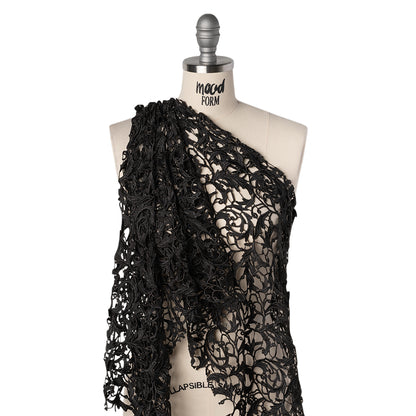 Guipure Lace - Black Swirling Leafy Vines