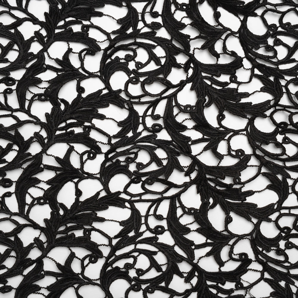 Guipure Lace - Black Swirling Leafy Vines