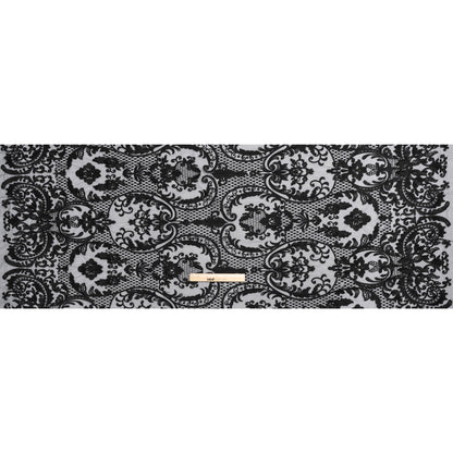 Embroidered Lace Tulle - Black Floral Damask with Swirls and Lattice - Full