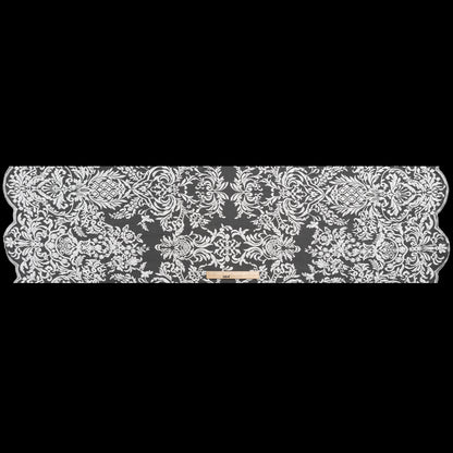 Embroidered Lace Tulle - Bright White Floral Damask with Pineapples - Full