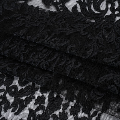 Embroidered Lace Tulle - Black Floral Damask with Pineapples Folded
