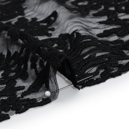 Embroidered Lace Tulle - Black Floral Damask with Pineapples Detail