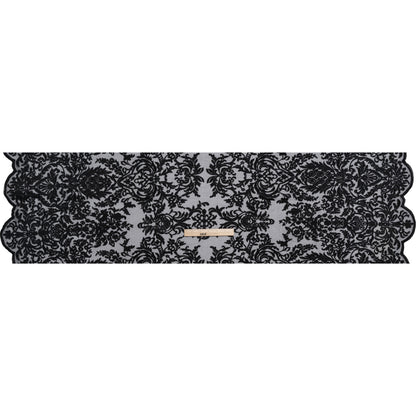 Embroidered Lace Tulle - Black Floral Damask with Pineapples - Full