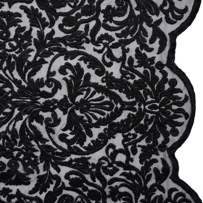 Embroidered Lace Tulle - Black Floral Damask with Pineapples